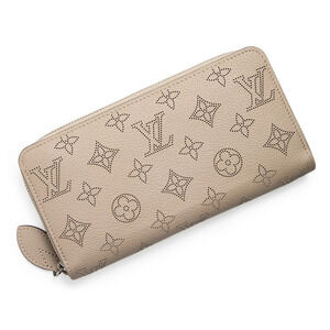 LOUIS VUITTON Zippy Wallet Round Zipper Monogram Mahina Galet Beige Leather